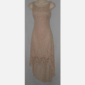 NEW Taupe Sz Jr Medium Church Office Lined Lacy High Low Dress WANT & NEED